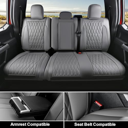 Image of Coverado Leather Seat Covers Full Set Fit for Ford F150 F250 F350 F450, Waterproof Ford F150 Truck Seat Covers Fit for 2015-2026 F150 and 2017-2026 F250 F350 F450 (Gray)
