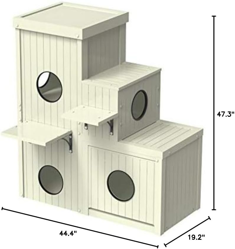 New Age Pet ECOFLEX Kitty Katio Cat House with 4 Cubes, 2 Shelf Indoor/Outdoor Tower with Hidden Litter Area, Moisture Resistant, Pairs with Kitty Katio Pen