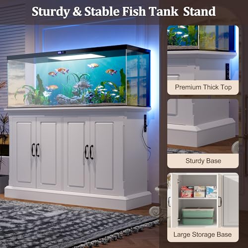 Image of 55-75 Gallon Aquarium Stand with Power Outlet, Heavy Duty Fish Tank Stand with 4 Cabinets, Storage Cabinet for Turtle Tank & Reptile Terrarium, 880LBS (50 inch-White)