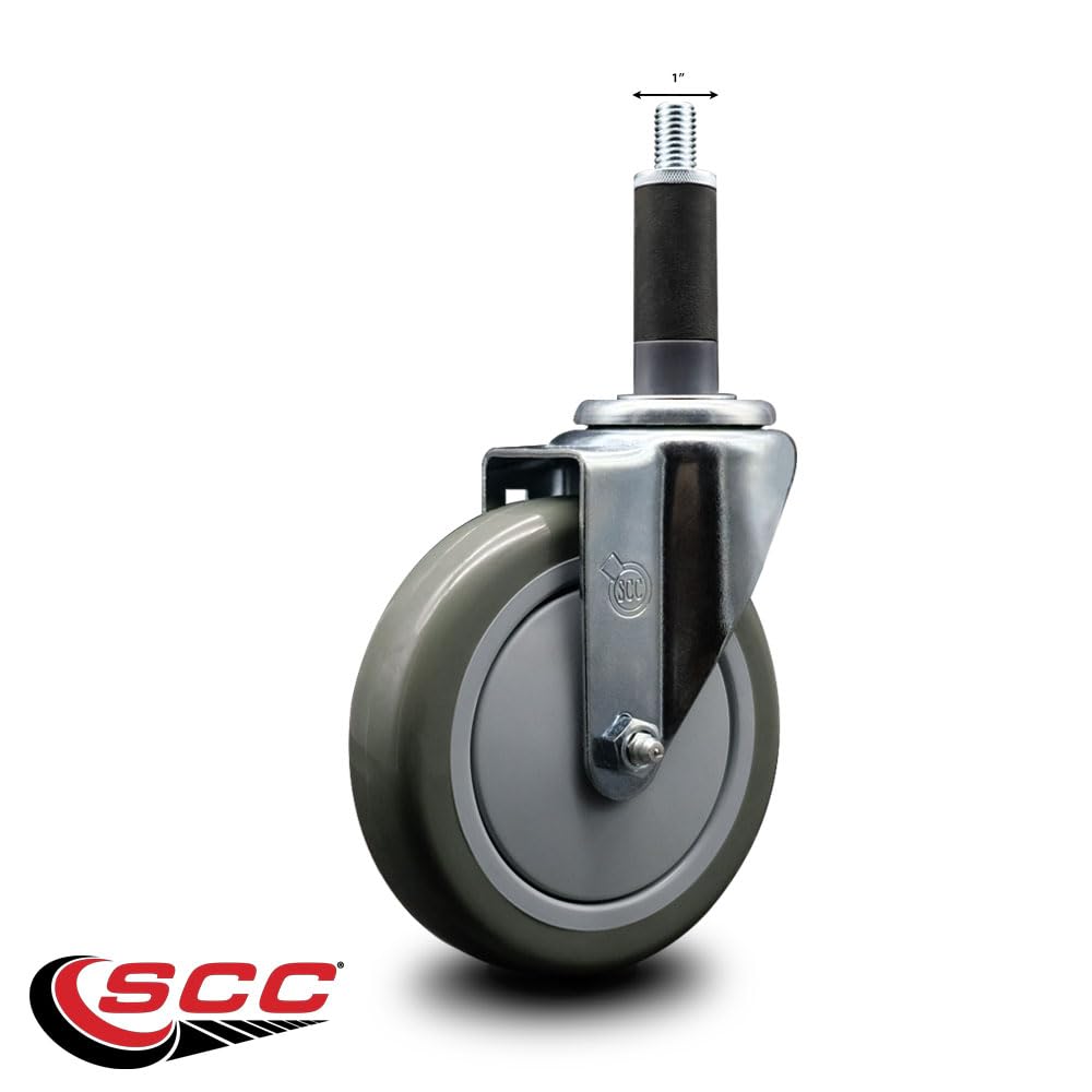 Polyurethane Expanding Stem Swivel Caster with 5 Inch Gray Wheel and 1