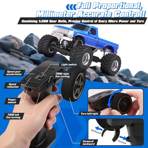 Image of [4WD Edition 1 /36 Scale Mini RC Crawler Car, Toys for Age 8-14 Old Birthday Gifts, Micro RC Truck 4x4 Small Cars with Off Road Full Proportional RTR 2.4GHz Remote - Blue