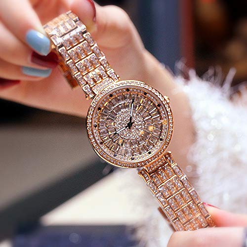 Preisvergleich Produktbild WZFCSAE Luxus Authentic Damenuhr Mode Wasserdichte Stahlgürtel Mit Diamanten Britische Wasserdichte Voller Diamanten Große Zifferblatt Flut Uhr Roségold