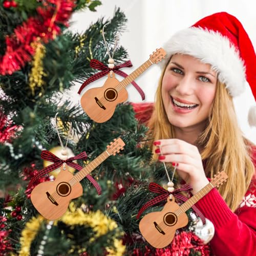Guitar Ornaments for Christmas Tree, Mini Wooden Guitar Ornament Decor, Unique Music Ornaments - Best Gifts for Guitarists Lovers — view 4