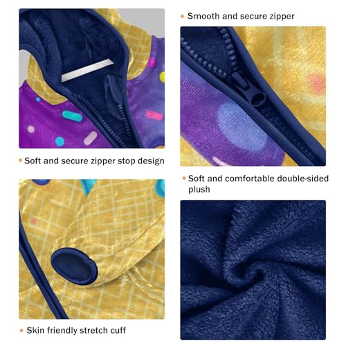 Ice Cream Cone Pattern Toddler Fleece Jacket Girl Boys Hooded Fleece Jacket Coat Warm Outwear Zip-up 3-10T3