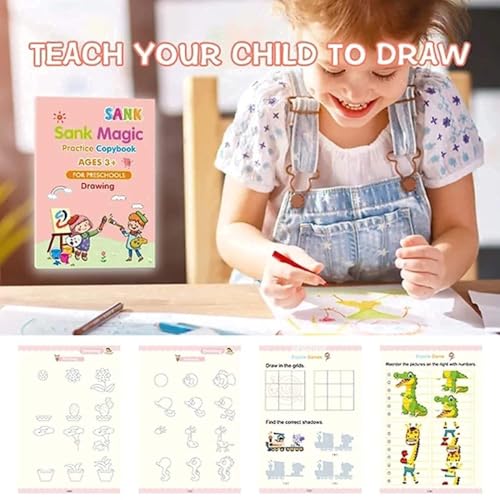 Image of Sank Magic Practice Copybook, (4 Book & 10 REFILL) Number Tracing Book for Preschoolers with Pen, Calligraphy Copybook Set Practical Reusable Writing Tool