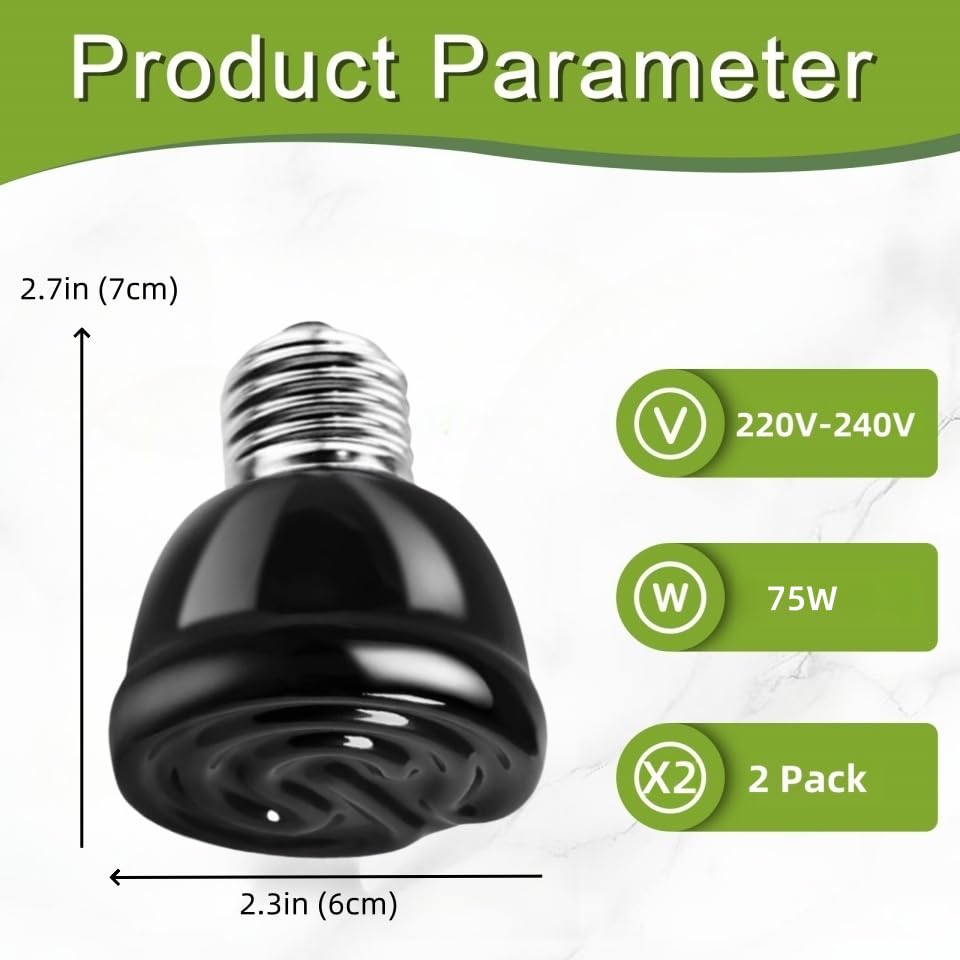 PetFizz Reptile Ceramic Heat Emitter, Ceramic Heat Lamp Bulbs 75W 2Pack, E27 Reptile Heat Lamp for Tortoise Lizards, Snakes - Image 3