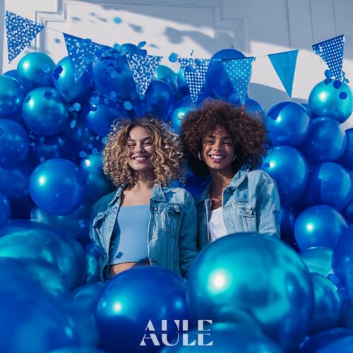 Image of AULE 50Pcs Metallic 12 Inch Blue Chrome Helium Shiny Balloons | Latex Thicken Wedding Birthday Shower Graduation Christmas Carnival Party Decorations
