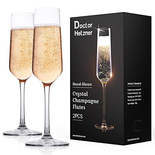 Doctor Hetzner Copas de Champán de Cristal, Copas de Champaign Sopladas a Mano, Copas Alargadas de Champán sin Plomo, Perfectas para Cualquier Ocasión  (Type 1)