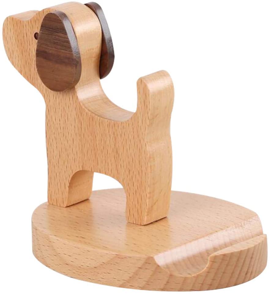 Bounabay Handy Ständer, Handyständer aus Holz, Universal Halterung für Schreibtisch, Creative Hunde Handy Halterung für Smartphone iPhone iPad Tablet Teller PC