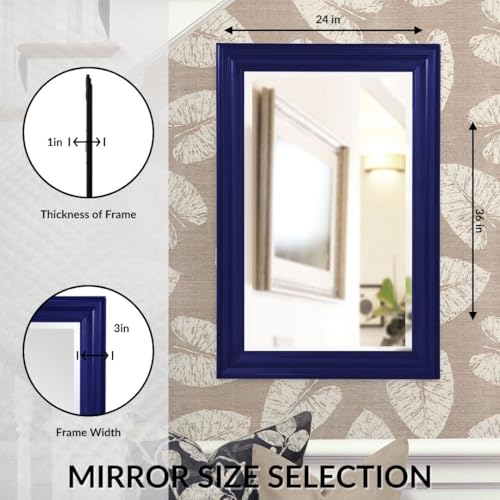 Image of Howard Elliott George Rectangular Glossy Navy Wall Mirror, Rectangle Hanging Wood Framed Vanity Mirrors for Home Decor, Living Room, Bathroom, Bedroom, or Hallway, 24 x 36 Inch