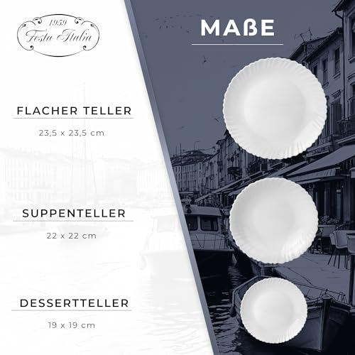 Geschirrset 6 Personen - 18 Teilig - Tellerset aus Opalglas - Weiß Essgeschirr Set - Schüssel- und Tellerset - Modern Tafelservice - Teller - Essservice - Geschirr Set 6 Person – Bild 3