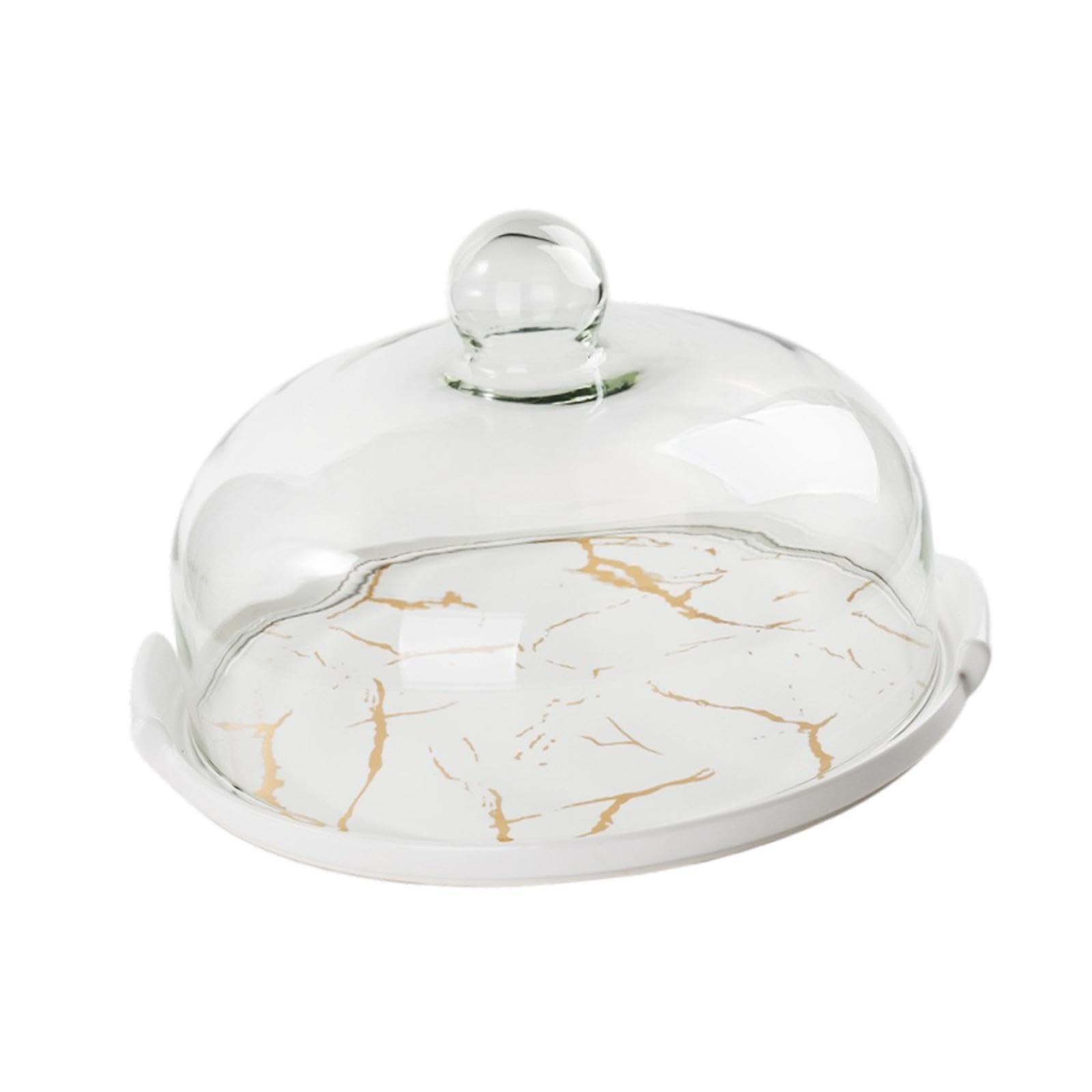 Alzata per Torta in Ceramica, Vassoio Rotondo per Torta con Coperchio, Elegante Piatto Da Esposizione per Dessert, Bianco