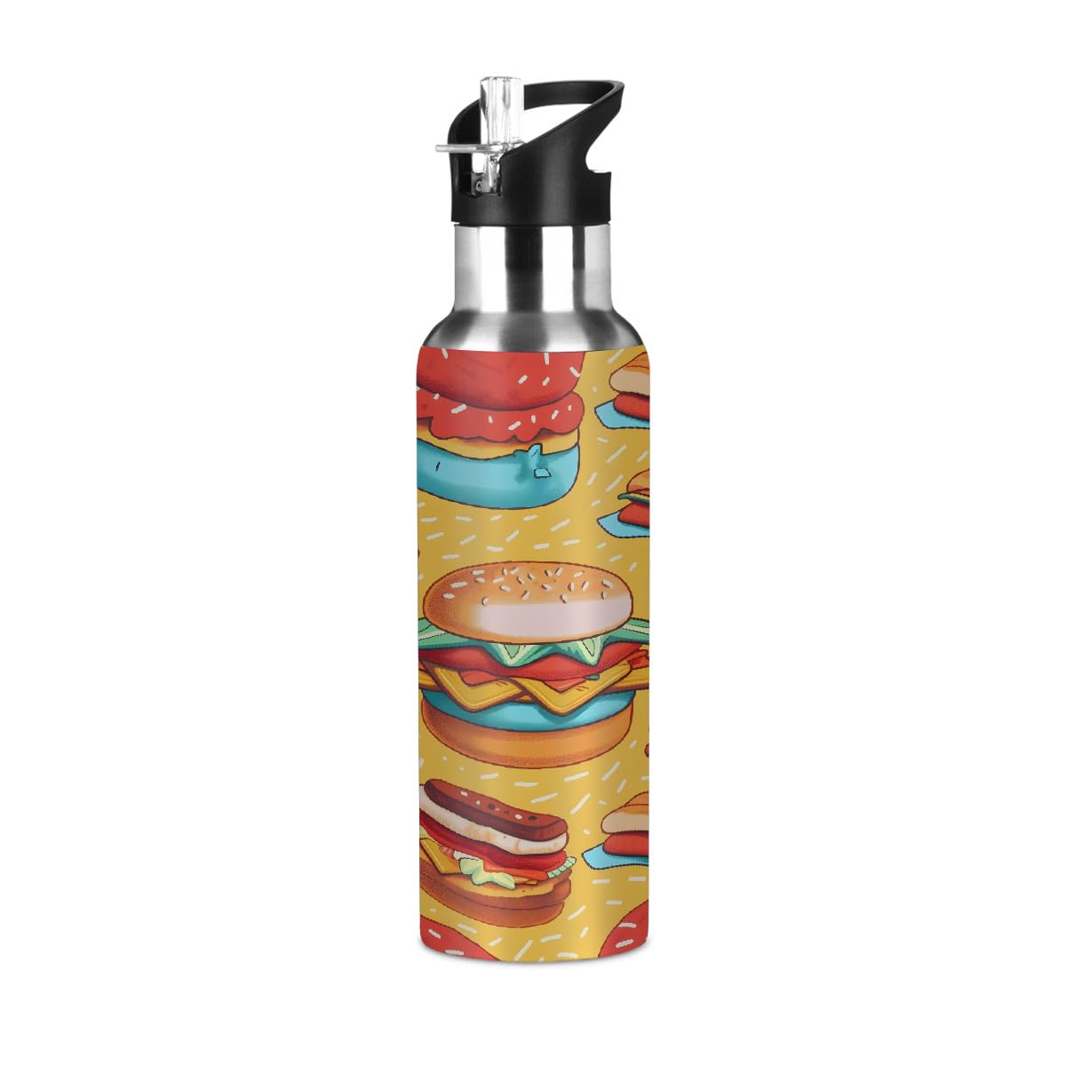 Mexpekil Water Bottle with Straw Stainless Steel, Cute Hamburger 600ml Insulated Leakproof Thermal Flask for Sports, Gym, Travel (20oz) โ image 1