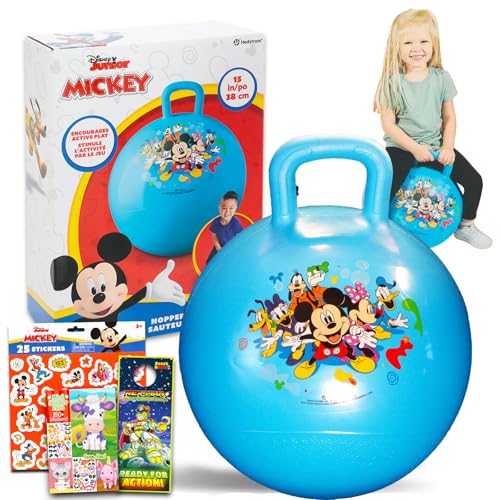 Disney Mickey Mouse Hopper Ball for Kids - Bundle with 15 Inch Mickey Bouncy Ball with Handle, Stickers, and More (Mickey Mouse Outdoor Toys)
