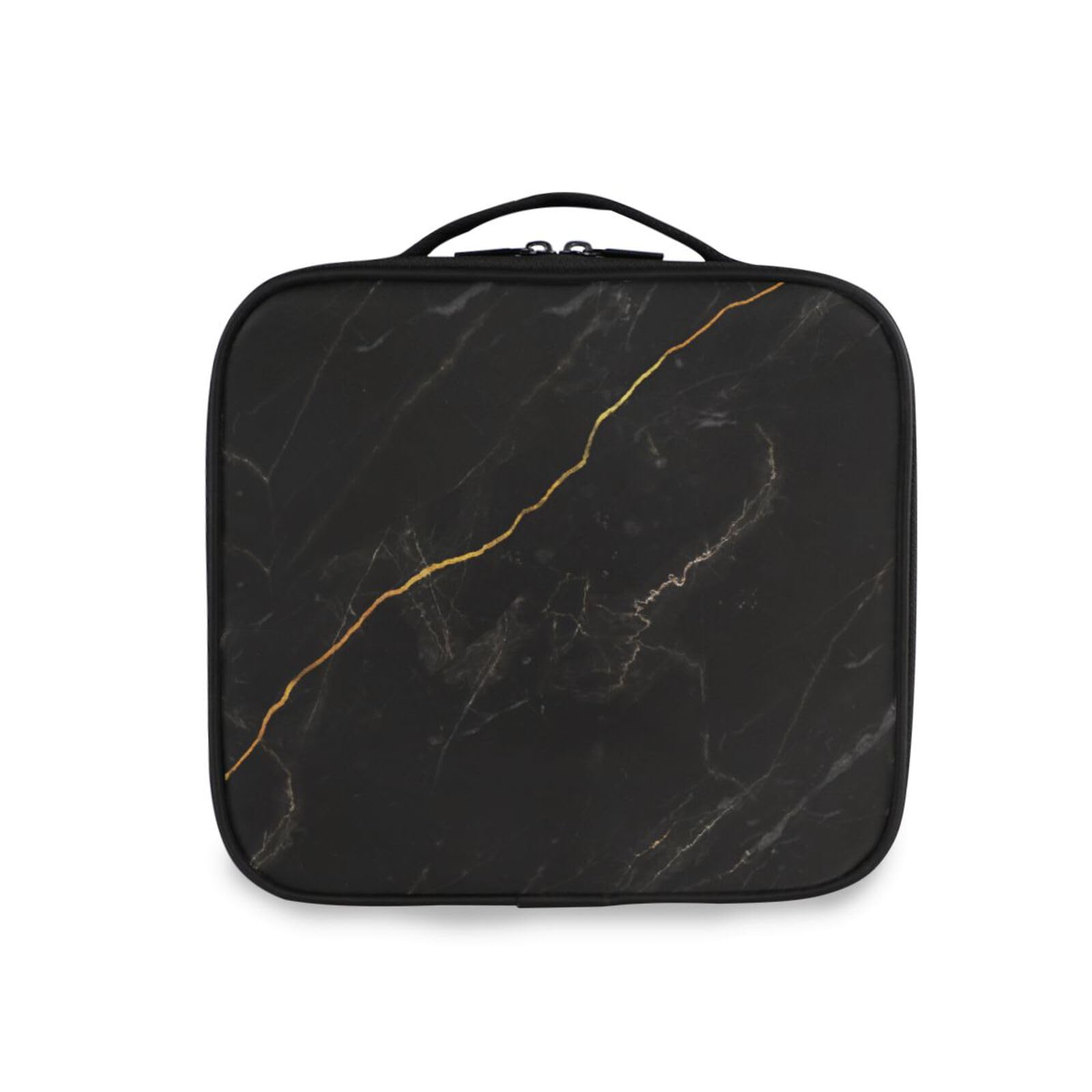 OTVEE Makeup Bag Black and White Marble Texture Travel Cosmetic Bag Large Train Case with Adjustable Dividers