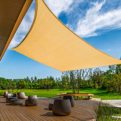 KANAGAWA Sun Shade Sail 12x16 Sand Rectangle UV Block Canopy Awning Shelter Fabric Cloth Screen for Outdoor Patio Garden Backyard Activities