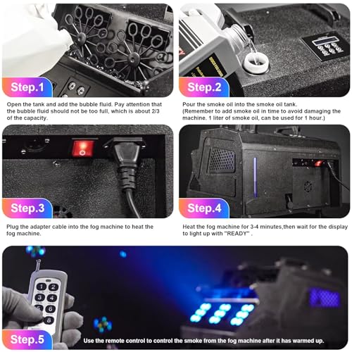 Máquina de humo con burbujas – 1500 W automático de burbujas con luces LED RGB para iluminación de escenario, fiesta, boda, Halloween, Navidad – Altura de humo de hasta 6 m