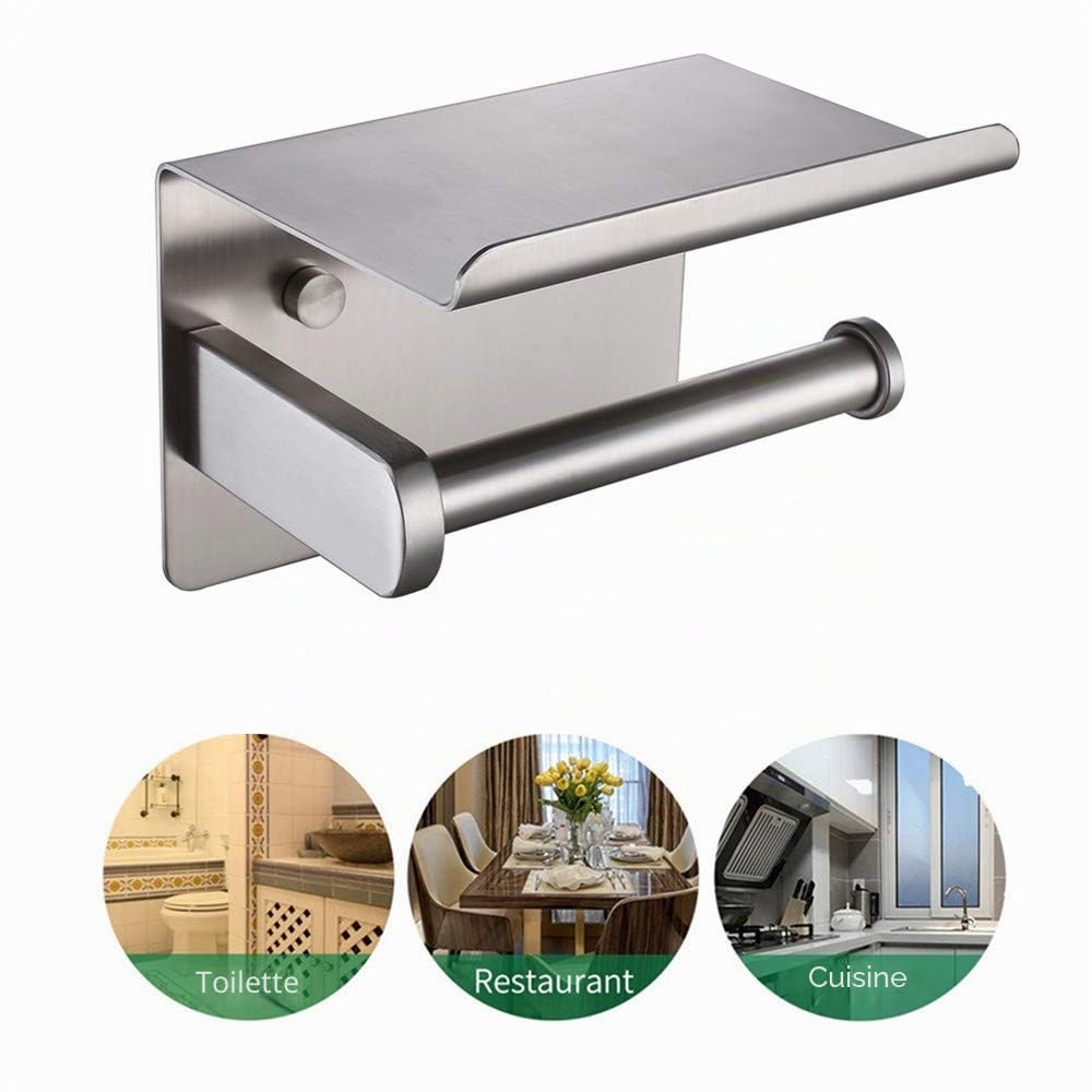 Porte-Rouleau de Papier Toilette, Porte-Papier hygiénique Moderne brossé en Acier Inoxydable SUS 304 avec étagère de téléphone, Accessoire de Cuisine de Salle de Bain F928-03D