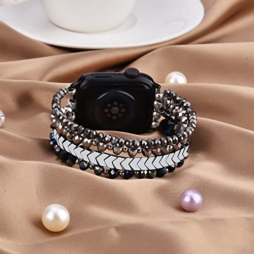 Image of MOFREE Beaded Bracelet Compatible for Apple Watch Band 38mm 40mm 41mm 42mm 44mm 45mm Women,Fashion Handmade Elastic Stretch Strap for iWatch Series SE 8 7 6 5 4 3 2 1