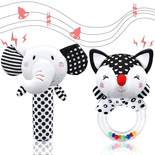 Image of Baby Rattles & Toys - 0-3 Months, High Contrast Black & White Plush Stuffed Toys for Infants
