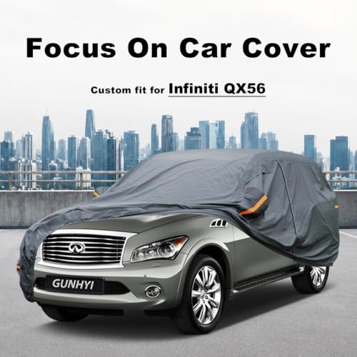 Image of GUNHYI Premium Car Cover Custom Fit Infiniti QX56, 16 Layers Heavy Duty Car Cover Waterproof All Weather with Zipper Door for Sun Rain Snow Dust Uv Protection