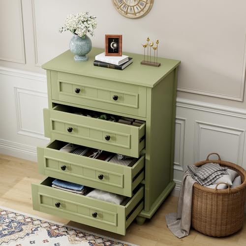 Image of 4 Drawer Dresser for Bedroom, 35'' Tall Storage Chest of Drawers, Green