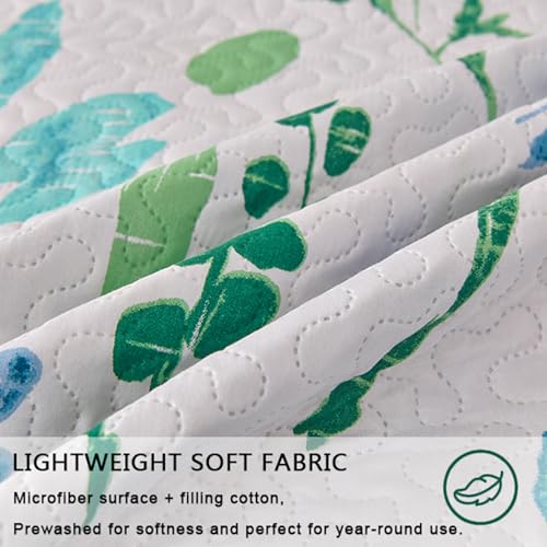Image of Jarson 3 Pcs Floral Daybed Cover Set Twin Size Purple Green White Flower Sofa Cover Bedding Sets Double Side Bed Set for All Season Botanical Pattern Daybed Quilt Set with Pillow Shams