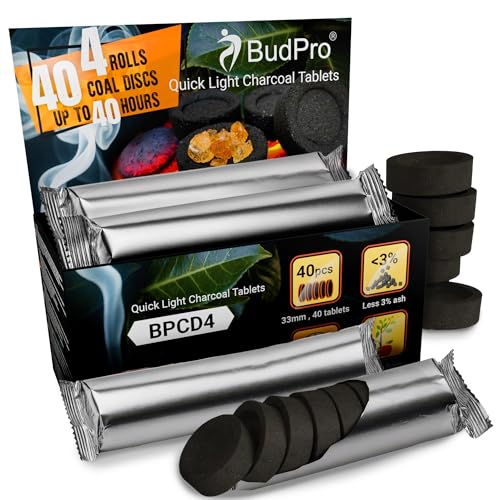 BudPro Comprimés de Charbon à Allumage Rapide 33mm - 40 Comprimés pour Encens, Résine et Bakhoor