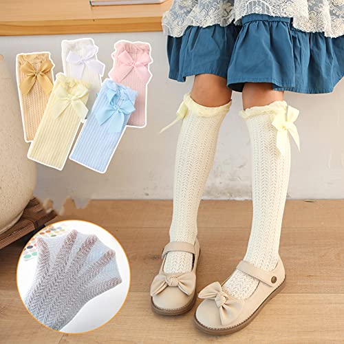 Image of Little Girl's Knee High Socks Over Calf Kids Overknee Stockings Bow Style
