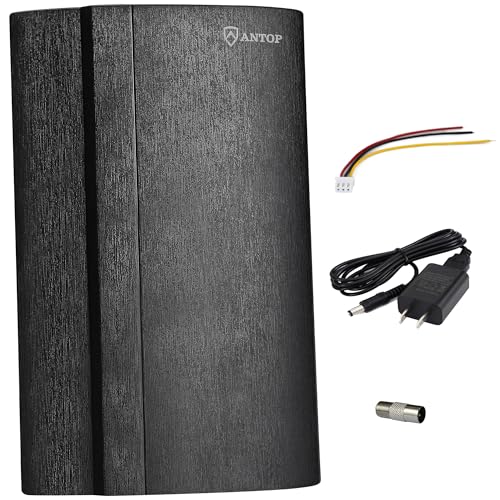 Indoor Amplified FM Antenna - ANTOP Radio Antenna AT-212FM with Built-in Digital Booster to Improve Reception - 50 Miles Range