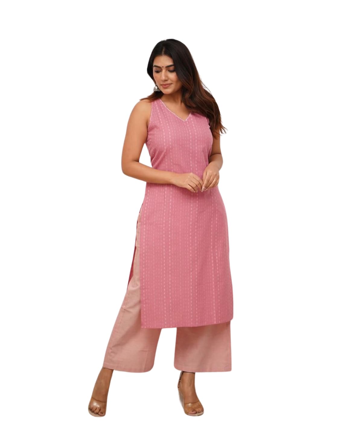omkart Women's Cotton Printed Sleeveless Straight Kurti With Pant Set-picture-41