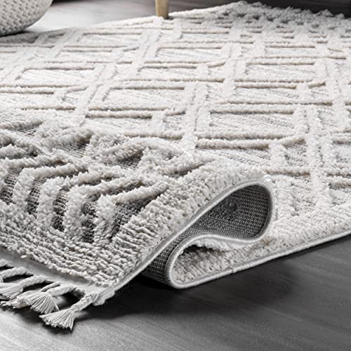 Nuloom Ansley Moroccan Lattice Tassel Area Rug, 7' 10" X 10' 10", Beige #TOP5