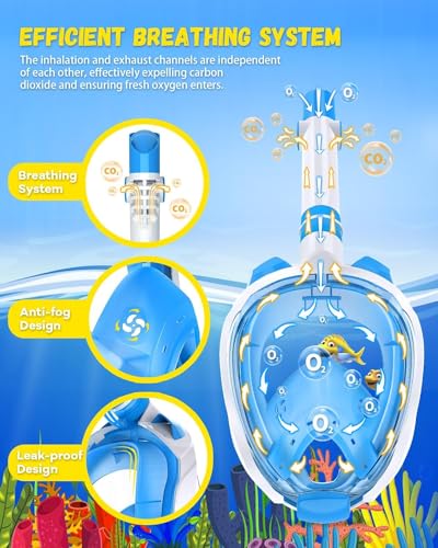 Image of Delavala Full Face Snorkeling Mask Diving Gear - Dry Top System,180 Degree Panoramic View Snorkeling Mask with Camera Mount,Safe Breathing,Anti-Leak Anti-Fog-Swim Fins (Blue - Large /X-Large)