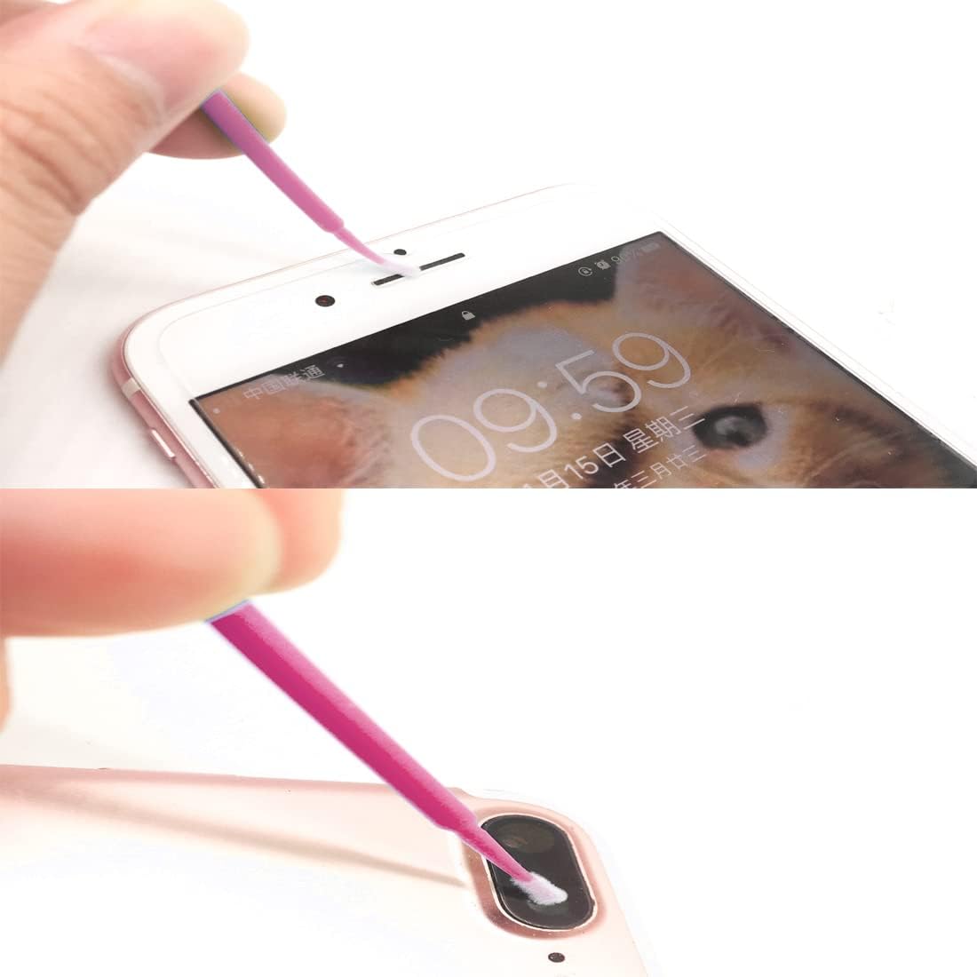 100 Pack Phone Charge Port Cleaning Tool kit,Bendable Mini Soft Round Brushes Cleaner Compatible with iPhone 11 Pro Speaker Tablet Camera Laptop Computer Smartphone, Pink