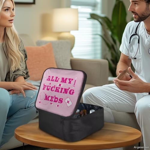 Image of Gomyblomy Pink First Aid Bag Empty All My Fucking Meds Print Travel Medicine Bags for Home Car Hiking Medical Supplies Storage Bag Portable First Aid Pouch Empty for Nurse Doctors