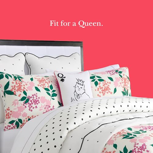 Image of kate spade new york Queen of Spades Reversible Decorative Pillow, 14 inch x 20 inch Throw Pillow for Bed or Sofa, Cotton Cover, Black, White, Pink and Red
