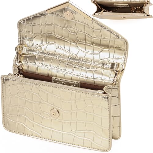 Image of DEXMAY Evening Clutch Handbag for Women Elegant Crocodile Embossed PU Leather Envelope Handheld Crossbody Purse Formal Foldover Dressy Bag Champagne
