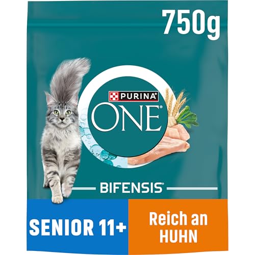 PURINA ONE BIFENSIS Senior 11+ Katzenfutter trocken, reich an Huhn, 6er Pack (6 x 750g)