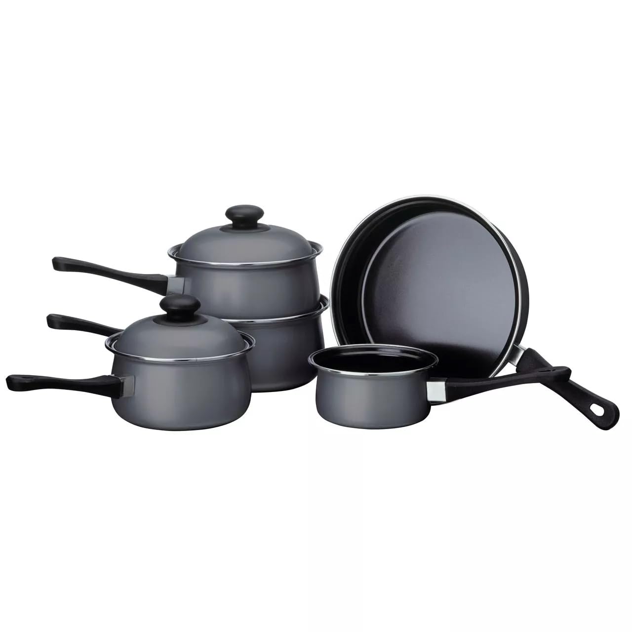 Acense Cookware Set, Includes Milk Pan/Sauce Pan/Frying Pan with Lids, Pack of 5, High Quality Food Grade Stainless Steel, Easy to Clean, Dishwasher Safe (Silver)