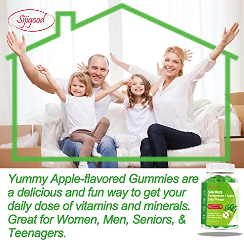 Sijigood Organic Irish Sea Moss Gummies With Apple Cider Vinegar, Pomegranate, Beet Root, Chlorophyll, Digestion Thyroid Energy Skin Hair & Immunity, Adults Kids Women Men, 60Cts #TOP5