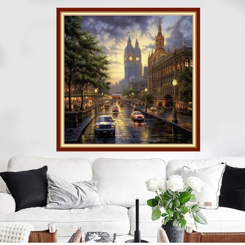Image of Funxvoot Stamped Cross Stitch Kits Beginners Full Range of Embroidery Kits for Adults 11CT Embroidery Patterns Needlepoint Kits Printed Cross Stitch Kits - (Street Night Scenery 18x18 inchs)