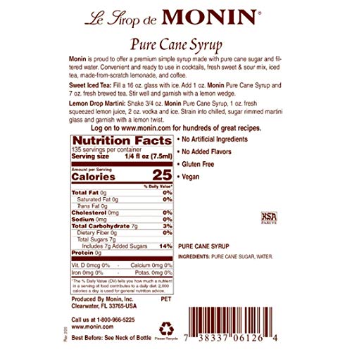 image for Monin - Pure Cane Syrup, Pure and Sweet, Great for Coffee, Tea, and Sp