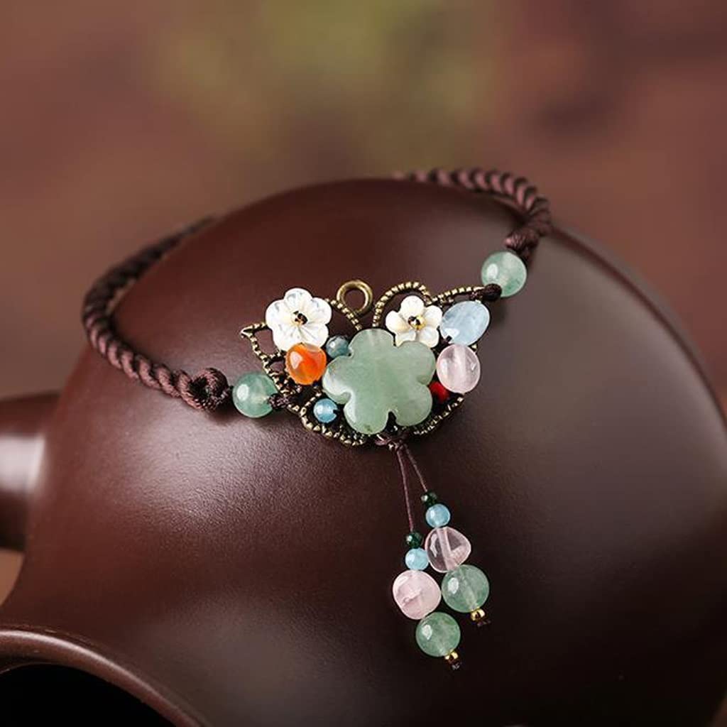 Cavigliera in Stile Etnico, Gioielli retrò in Giada da Donna, personalità, Catena per Piedi abbinabile, Stile Antico Estivo,Jade-20cm