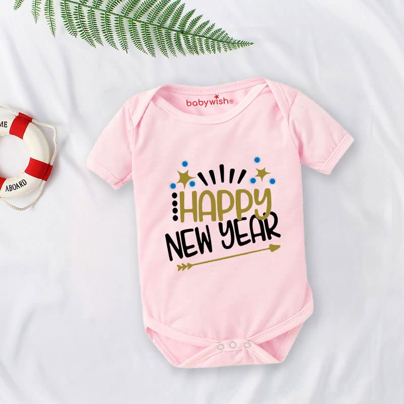 Image of baby wish My First New Year Romper Clothes Baby New Year Bodysuits Newborn Outfit My 1st New Year Printed Romper with Envelop Neck Half Sleeve Unisex Romper Infant Dress Happy New Year Aero Printed
