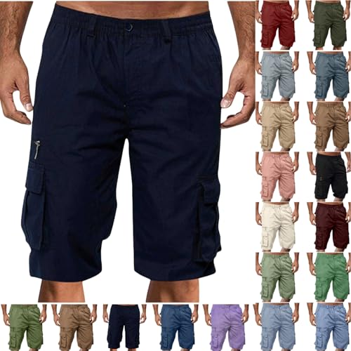 Image of Cargo Shorts for Men,Summer Casual Elastic Waist Big Tall Baggy Shorts Lightweight Hiking Short with Multi Pockets