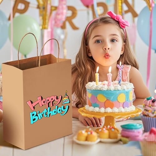 YEEHAW Brown Paper Bags with Handles Bulk 8\"x4.5\"x10.8\" 100Pcs Gift Bags Medium Size, Brown Gift Bags with Handles, Gift Bags Bulk, Retail Bags, Party Bags, Shopping Bags, Merchandise Bags