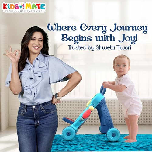 Image of Kidsmate Baby Activity Walker | Push Walker for Babies 6-18 Months | Foldable Musical Baby Walker with Toy Bar | Safe & Non-Toxic Design for Baby Development & Learning Toddler Toys - Blue