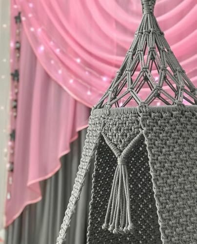Image of Macrame Hanging Chair Swing with Cushion | Handmade Boho Hammock Chair for Adults & Kids | Indoor Outdoor for Balcony, Living Room, Bedroom, Patio & Garden (Grey)