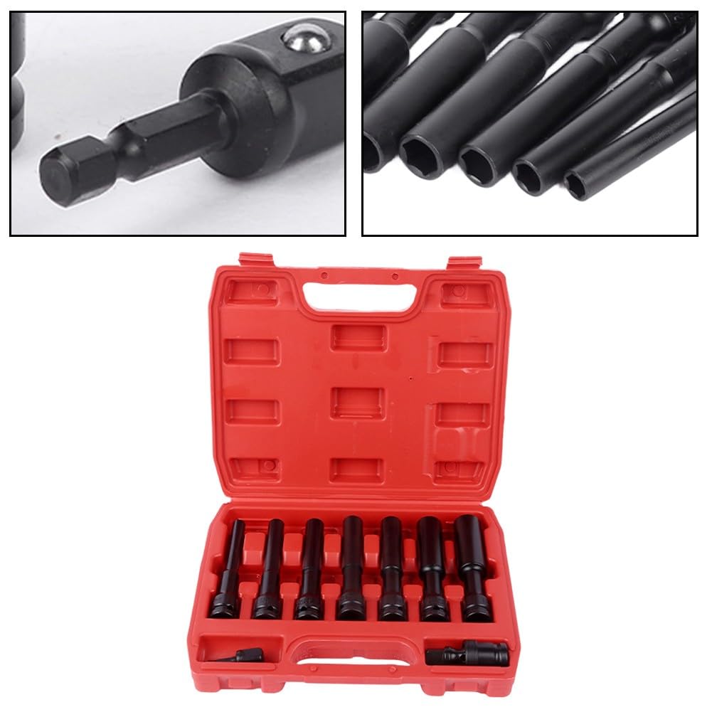 EasyByMall Set di 9 chiavi a bussola esagonali estese da 1/2 pollici, 8-19 mm, adattatore per chiave inglese convertitore con barra di estensione per trapano per cricchetto elettrico