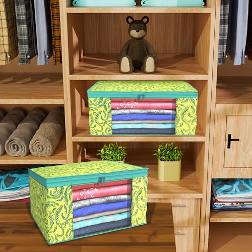 Image of Kuber Industries (Pack of 6) Saree Covers | Foldable Storage Bag for Almirah & Wardrobe | Non-Woven Saree Bags (9 Inch) Clothes Bag for Women (Leaf Printed) Sari Cover Bags | Green